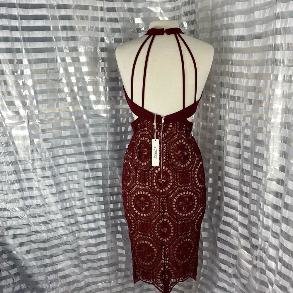 B-Sharp Burgundy Lace Body Con Cocktail Dress - Picture 4 of 7
